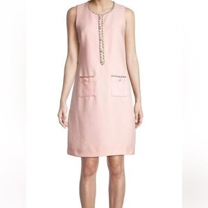 KARL LAGERFELD Paris tweed pearl embellished sheath dress pink size 2